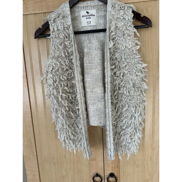 Abercrombie Kids Shaggy Fringe Open Front Sweater Vest Size 11 / 12 Boho Hippie - Picture 8 of 8